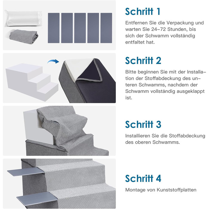 Myiosus Dog Stairs for Small Dogs, 2 Steps Pet Stairs, Waterproof Dog Steps made of Sponge, Non-Slip Dog Ramp for Sofa Bed, Dog Stairs with Washable Cover, Portable Cat Stairs (Removable 5-Step Dog Stairs, Grey)
