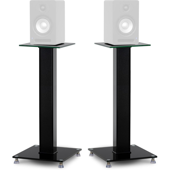 Стійка для колонок Pronomic SLS-282L BK (пара) - Стильний дизайн з 2 скляними панелями, регулювання висоти 73 см, вантажопідйомність 10 кг, приховане кабельне провадження, для моніторів та Hi-Fi апаратури - Чорний колір