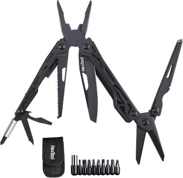 NexTool Multitool, 11-in-1 Multitool, Folding Stainless Steel, Multifunctional Tool with Knife, Scissors, Bottle Opener, and Wood Saw, 9 Screwdriver Bits, Nylon Pouch for Gifts for Men