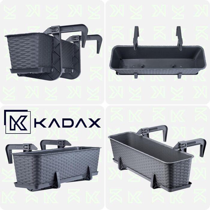 KADAX ящик для квітів 60 см, набір 3 шт, пластиковий горщик для балкона і саду, графітовий, стійкий до погодних умов, ідеальний для квітів і зелені