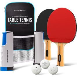 PRO SPIN Table Tennis Set with Net - Includes Table Tennis Balls (3-Star), Case & Mobile Net | Table Tennis Set for 4 Players