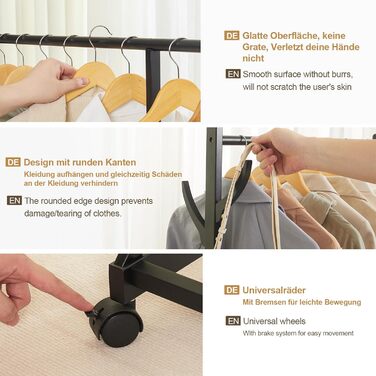 Yorbay Bamboo Clothes Rack with Wheels, Clothes Rail, 3 Shelves and 6 Hooks, Tree Shape, 100 x 38 x 176 cm (Black)