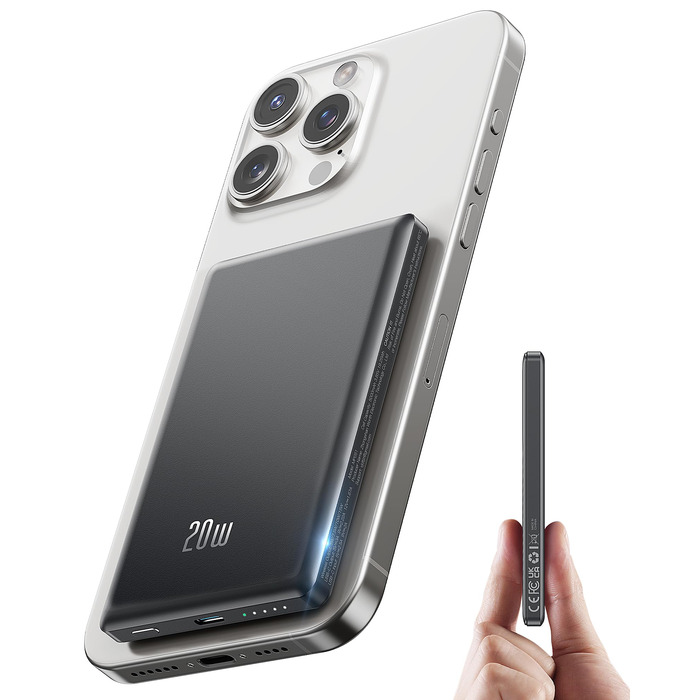 Powerbank Ntaanoo MagSafe з індукційним заряджанням 20W, 5000mAh, чорний - для iPhone 17/16/15/14/13/12