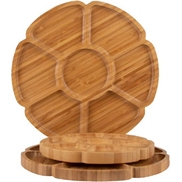 Soz® – Bamboo Serving Trays Set of 3 – Round – 1.5 cm Deep - Sustainable Snack Trays with Compartments – Decorative Wooden Tray – Serving Plate – Portion Appetizer Plates (round)