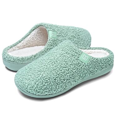 Жіночі теплі капці WateLves з ефектом пам'яті (Memory Foam), протиковзаючі домашні тапочки з штучним хутром на плоскій підошві, зелені, розмір 38/39 EU