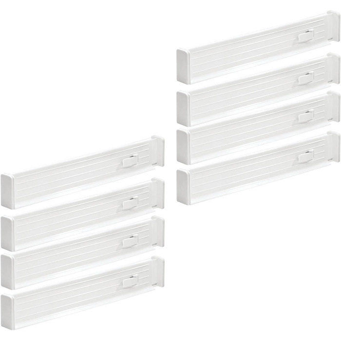 mDesign Adjustable Drawer Organizer – Practical drawer organizer for cabinets and dressers – Flexible plastic drawer divider – 8-piece set – grey and black (White)