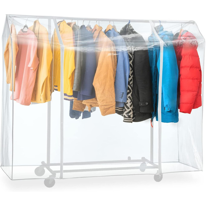 Tatkraft BIG Garment Rack Cover, Clothes Rack Cover, Plastic, Transparent, 2 Zippers, Extra Wide, L183 cm