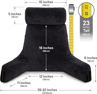 Подушка для чоловіків з підлокітниками - чорна, преміум-якість, з піною з пам'яті, знімний валик для шиї | Black