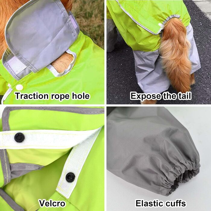 Dog Raincoat, Waterproof Dog Coat with Hood, Lightweight Rain Jacket for Medium and Large Dogs - Suitable for the Dog Playground and Dog Vacation - Green (24)