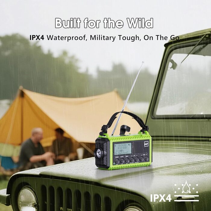Радіо DAB/DAB+/UKW з вбудованим акумулятором 5000mAh, сонячне радіо, радіо для надзвичайних ситуацій з USB-зарядкою, радіо для кемпінгу з LED-ліхтариком, SOS-сигналом, портативне радіо з ручним приводом для активного відпочинку (зелене)