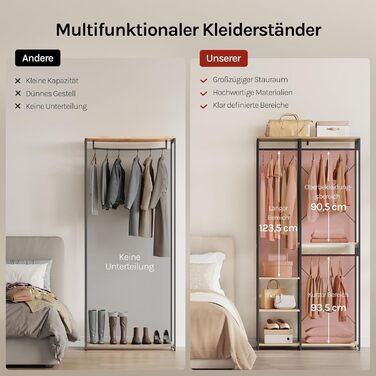 Вільна вішалка для одягу WOLTU з полицею, для спальні/коридору, стабільна, з дерева та металу, білий + світлий дуб (чорний + світлий дуб)