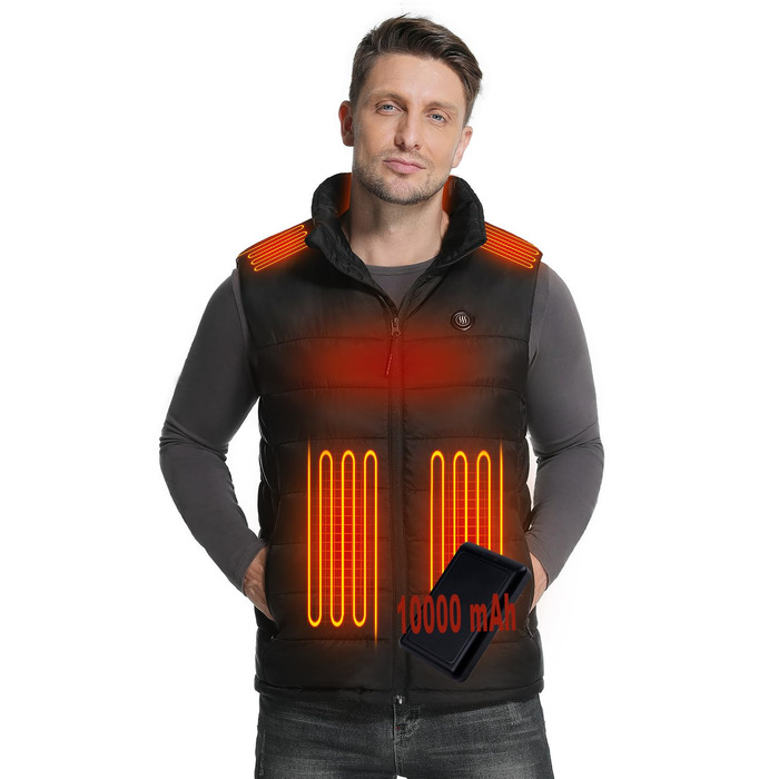 Обогревна жилетка Miss Doozy з Powerbank 10000mAh, 6 зон нагріву, 3 режими температури - для чоловіків та жінок, Outdoor, мотоцикл, туризм, XXL