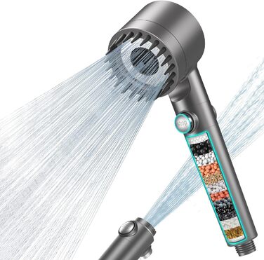Showerhead with Filter MEKO High-Pressure Hand Shower with 15-Layer Filtration, 1.5M Hose, 3 Spray Patterns, Water-Saving Showerhead for Removing Hard Water, Residual Chlorine, Bacteria, and Heavy Metals