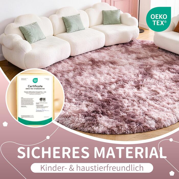 Килим круглий 100 см, м'який, пухнастий, антиковзний, дитячий, рожево-ліловий (Batik) - пральний килим для дитячої кімнати