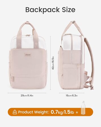 Рюкзак для ноутбука LOVEVOOK, 15.6 дюймів, жіночий, для школи/університету, подорожей, робочі будні. Водостійкий, елегантний, для дівчат-підлітків. Колір: бежево-рожевий