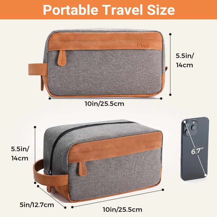 Чоловіча дорожня сумка Elviros для подорожей, набір для туалету, з великою місткістю, водонепроникна, з PU-шкіри, сірого кольору