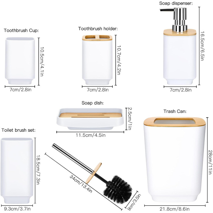 Набір аксесуарів для ванної кімнати JOTOM з бамбука (6 шт.) - сірий колір