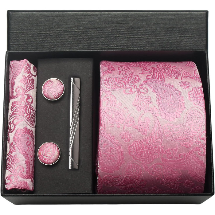 Набір краваток, нагрудних хустинок та затискачів для краваток Paisley: елегантний подарунковий набір для чоловіків (рожевий)
