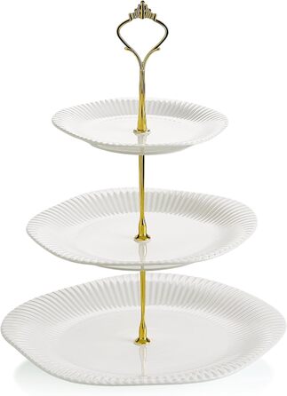Керамічний триярусний стійка для тістечок та десертів Swuut, зелена, з підставкою для чашки