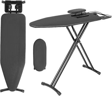 Відкидна прасувальна дошка з підставкою для праски, регульована по висоті, з неслизькими ніжками, компактна, чорна (122 x 38 см)