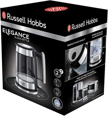 Електричний чайник Russell Hobbs Elegance з нержавіючої сталі та скла, 23380-56, 6 режимів підсмажування, підігрів, розморожування