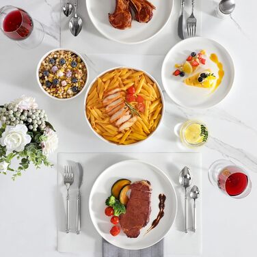 MALACASA, Leah Series, Dinnerware Set for 4 People, 12-Piece Porcelain Tableware Set Combination Set White, Dishware with Raised Edge consisting of 4x Dinner Plates, 4x Dessert Plates, 4x Cereal Bowls White, 12-Piece