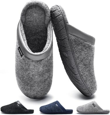 Чоловічі халапи з фетру, тапочки з Memory Foam, неслизька підошва, фетрові шльопанці для дому та вулиці (Сірий, 45 EU)
