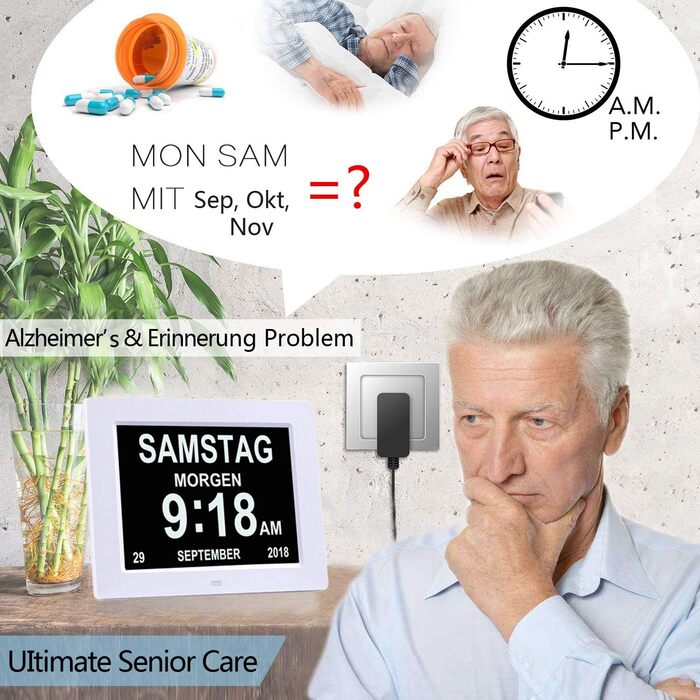 Цифровий годинник-календар SENXINGYAN 8'' для деменції, дітей, літніх людей, слабозорих та пацієнтів з Альцгеймером, білий
