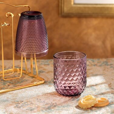 Joeyan 200ml Small Violet Drinking Glasses Set of 6, Colored Water Glasses Set with Diamond Embossed Design, Vintage Glasses Set for Home Restaurant Bar, Dishwasher Safe