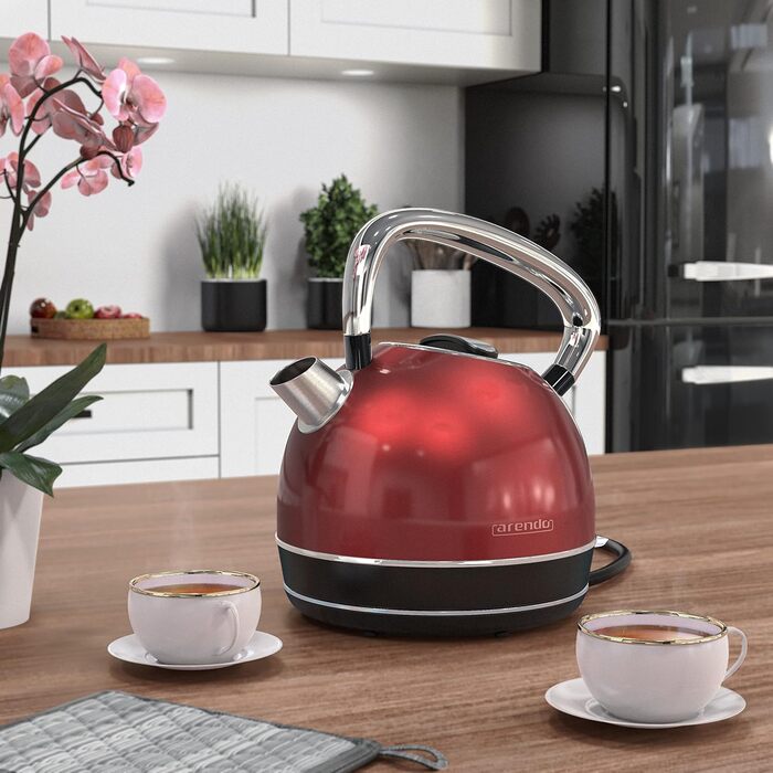 Arendo Retro Stainless Steel Kettle - 1.7L Electric Kettle with Replaceable Scale Filter, Cool Grey - Automatic Shutoff, GS Certified