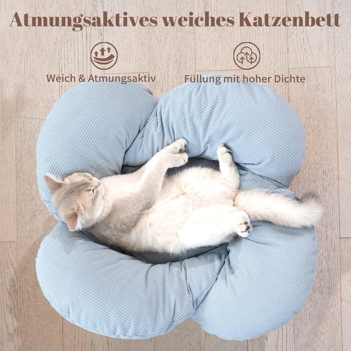 Кішка ліжко CheerPals, квітка, 55x55 см, велике, м'яке, для всіх котів, білий (світло-блакитний)