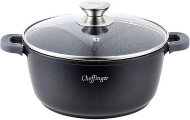 Чавунна каструля Cheffinger з кришкою, 24 см, індукція, чорна