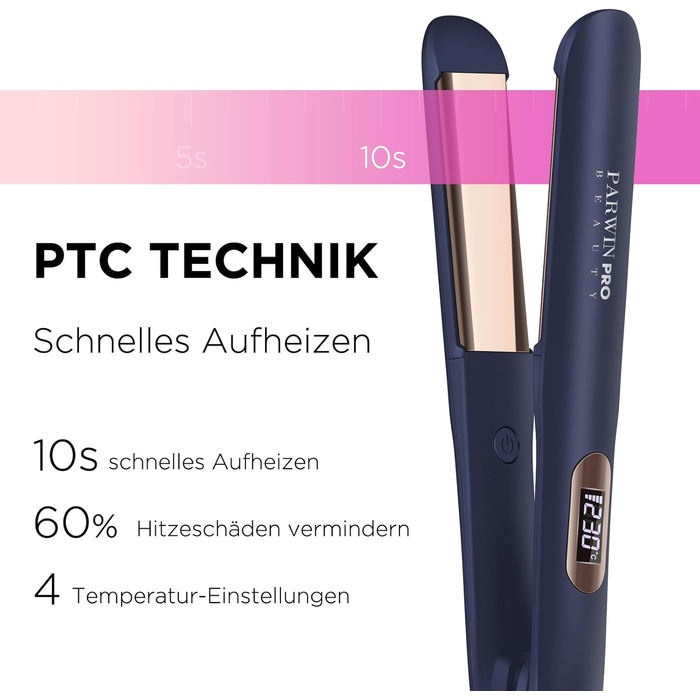 Випрямляч для волосся PARWIN PRO BEAUTY 2-в-1 з насадкою для локонів, іонізація, титанове покриття, LCD дисплей, 130°C-230°C