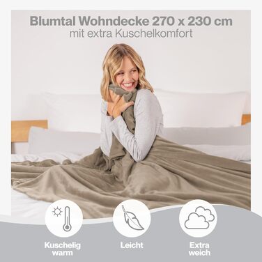 Пухка ковдра Blumtal Kuscheldecke: сертифікована Oeko-TEX флісова ковдра 150x200 см для дому та відпочинку. Ковдра для дивану, вітальні, тепла та затишку. Розмір 270x230 см, колір тауп.
