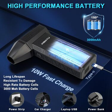 Пилляк від стисненого повітря JNBGTU, міні-фен Jet Dry, 130000 об/хв, для чищення ПК, клавіатури, авто, диванів, заміна балончика з повітрям (X3)