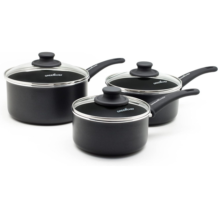 GreenChef Diamond Soft Grip with Non-Stick Coating, 30cm, PFAS-free, Induction, Dishwasher-safe, Black 30cm (Handle Pot Set, 3-piece Handle Pot Set)