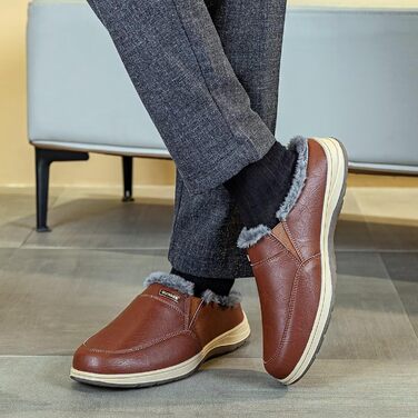 Чоловічі домашні тапочки з шкіри, зимові, теплі, з плюшевою підкладкою для дому та вулиці (темно-коричневий, 41 EU)