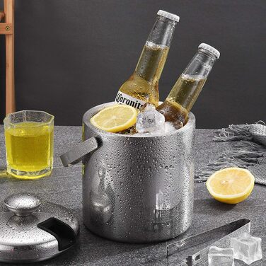 Ейсбікет Emsmil з кришкою, щипцями та ситом: нержавіюча сталь, 2.2L для партії, ресторану, пікніка, вина, шампанського та пива