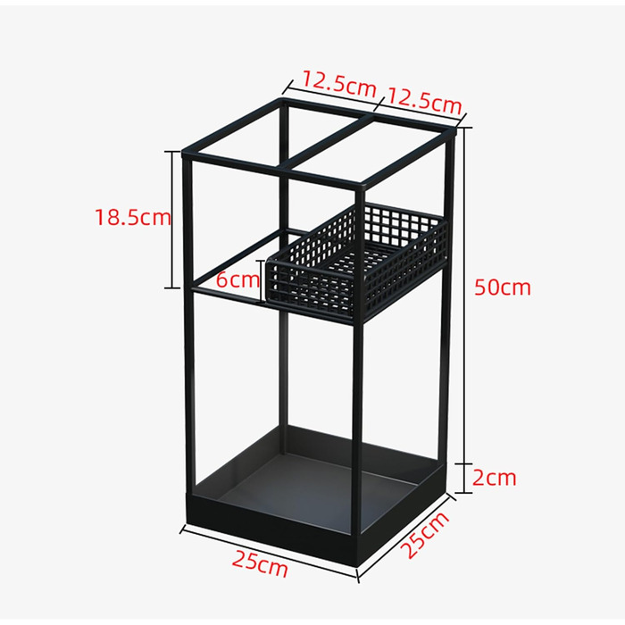 Металева підставка для парасоль та тростинок Shakub, 2 слоти, чорна, 25x25x50 см