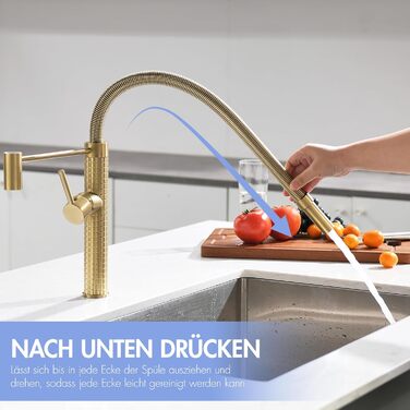 Сучасний кухонний змішувач AIMADI з висувною лійкою та 360° поворотом, чорний/рожеве золото, з двома виходами, для високого тиску