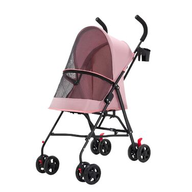 Візок для собак Homewell 2в1, прогулянковий візок для тварин з підсклянниками, переноска для собак, складаний, з гальмом та захистом від дощу, візок-джерсі для домашніх тварин (Рожевий)