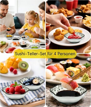 Набір для суші на 4 особи, 12 предметів, кераміка, набір для подачі суші, керамічні соусники, дизайн 'Плюм-квіт', ідеальний подарунок
