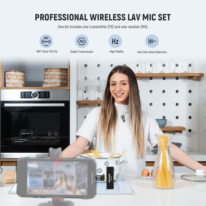 NEEWER Бездротовий петличний мікрофон KM23: 48kHz/24Bit, 8 годин роботи, шумозаглушення, USB-C, сумісний з DJI, Insta360, iPhone, Android, PC