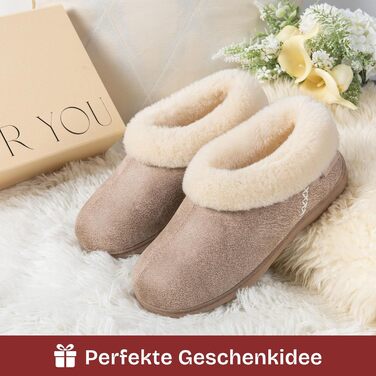Тапочки домовиті жіночі EverFoams зимові, антиковзні, теплі, з м'якого плюшу та піною з пам'яттю, 38/39 EU, тауп