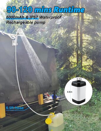 LIBERRWAY Camping Shower with Pump [90-140 Min] - IPX7 Waterproof Pump with Temperature Gauge & Pressure Regulation | Portable Outdoor Shower for Camping, Dog Shower with 2m Hose