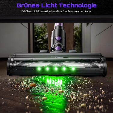 Бездротовий акумуляторний пилосос 45000 Па/500 Вт/45 хв з висувним шлангом 73 см, LED-дисплеєм та щіткою Anti-Tangle для твердих поверхонь, килимів та шерсті тварин, фіолетовий