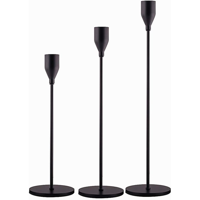SUJUN Matte Black Candle Holders, Set of 3 for Taper Candles, Decorative Candle Holder for Wedding, Dinner, Party, Fits 1.9 cm Thick Candles and LED Candles (Metal Candle Holders)