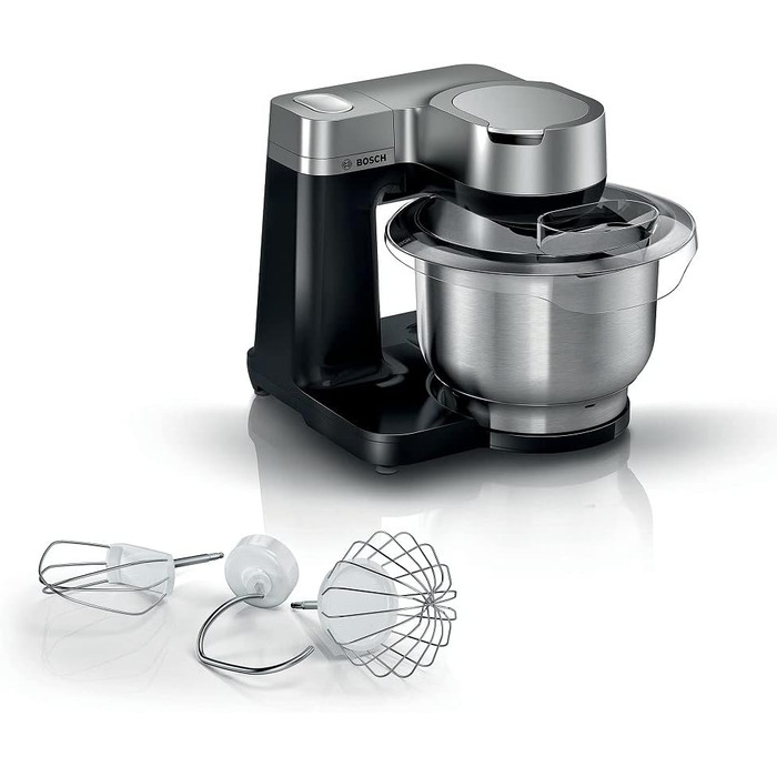 Bosch MUMS2VM00 Kitchen Appliance, Series 2 - 900 W, 7 Speed Settings + Turbo, Baking Set, 3.8 l Stainless Steel Bowl Black