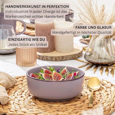 Набір мисок Sänger Bombay Basalt (4 шт.) з базальту, 700 мл: миски для мюслі, супів, салатів, для 4 осіб, стійкі до подряпин, мікрохвильової печі та посудомийної машини, фіолетовий колір