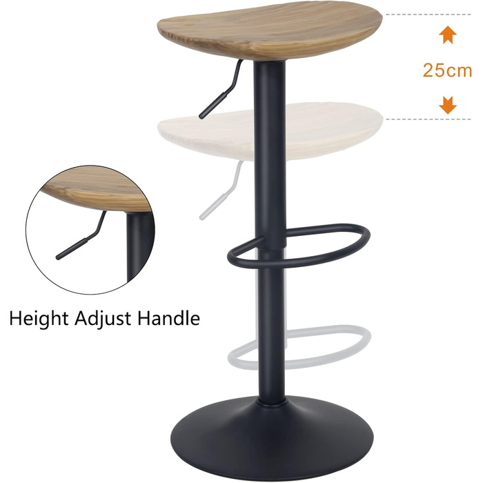 YOUNIKE Adjustable Bar Stools 2-Pack - Wooden Swivel Bar Height Stools with Footrest for Kitchen & Bar - Antique Brown
